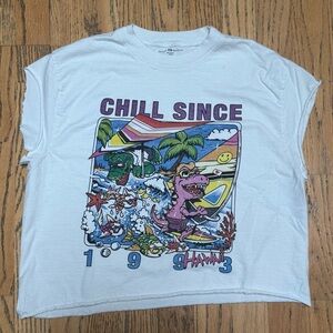 BRANDY MELVILLE Cut Off Muscle Tee Graphic Dinosaur Shirt White One‎ Size